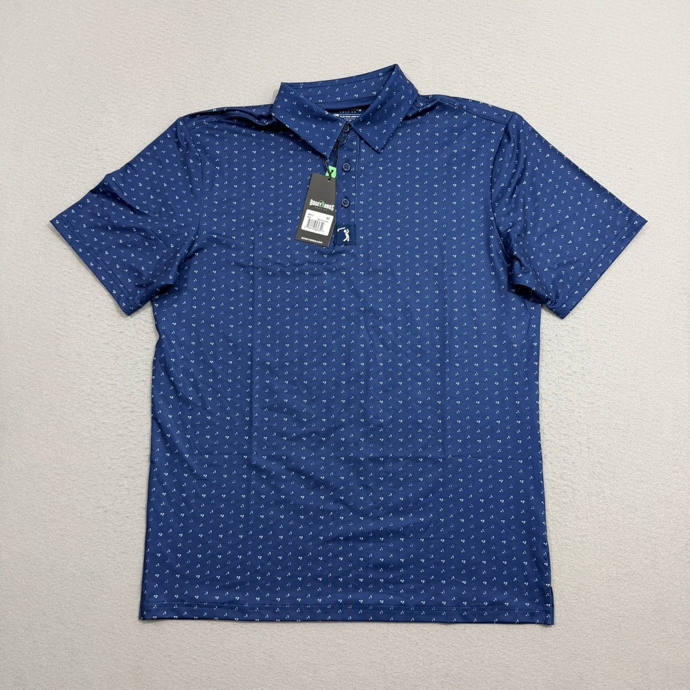 Bogey Bros Polo Men Medium Blue Big Numbers Short Sleeve Performance Stretch NEW